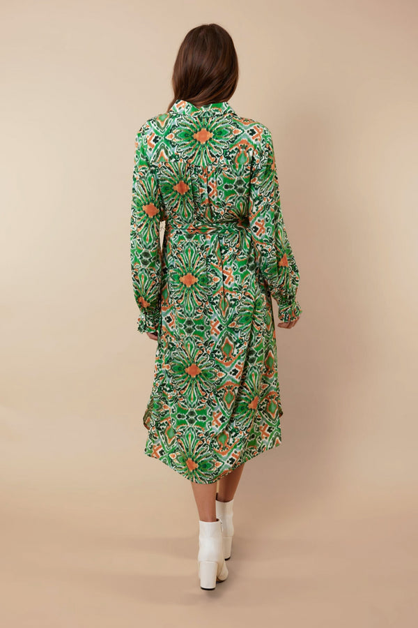Shania jurk | Offwhite/Leaf Green