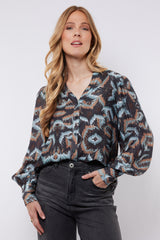 Babette blouse | Dark Gray/Light Camel