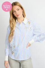 Loekie blouse | Offwhite/Light Denim Blue