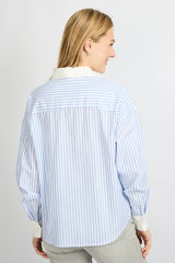 Loekie blouse | Offwhite/Light Denim Blue