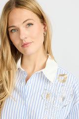 Loekie blouse | Offwhite/Light Denim Blue