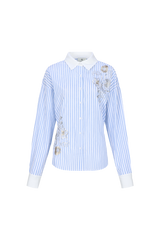 Loekie blouse | Offwhite/Light Denim Blue