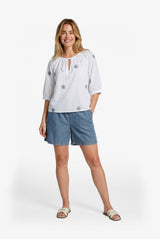 Lindis blouse | Offwhite/Cornflower Blue