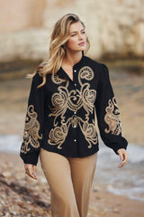 Lisanne blouse | Black/Light Camel