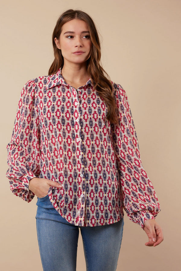 Shadia blouse | Offwhite/Magenta