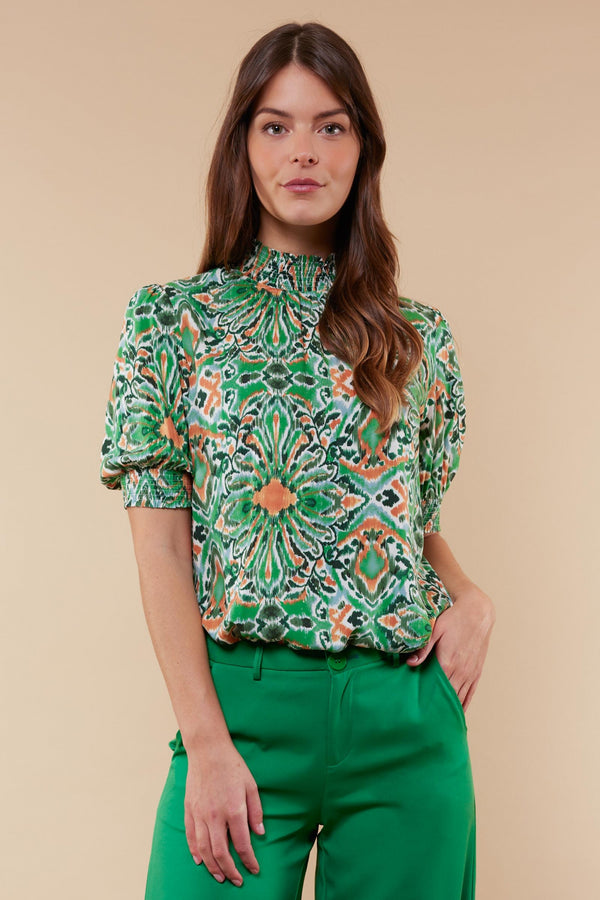 Irene top | Offwhite/Leaf Green