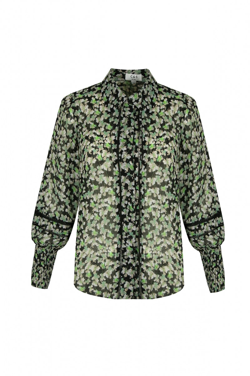 Trini blouse | Zwart/Patinagroen