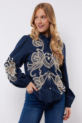 Lisanne blouse | Midnight Blue/Sand