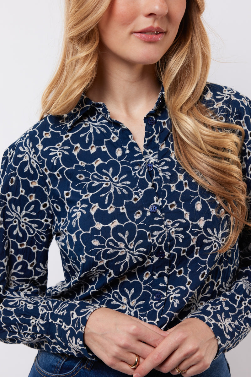 Louisa blouse | Midnight Blue/Offwhite