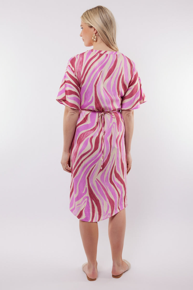 Puerto Rico jurk | Offwhite/Super Pink