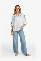 Lisette blouse | Offwhite/Cornflower Blue