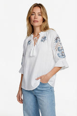 Lisette blouse | Offwhite/Cornflower Blue