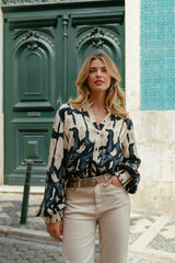 Lara blouse | Sand/Light Jeans Blue