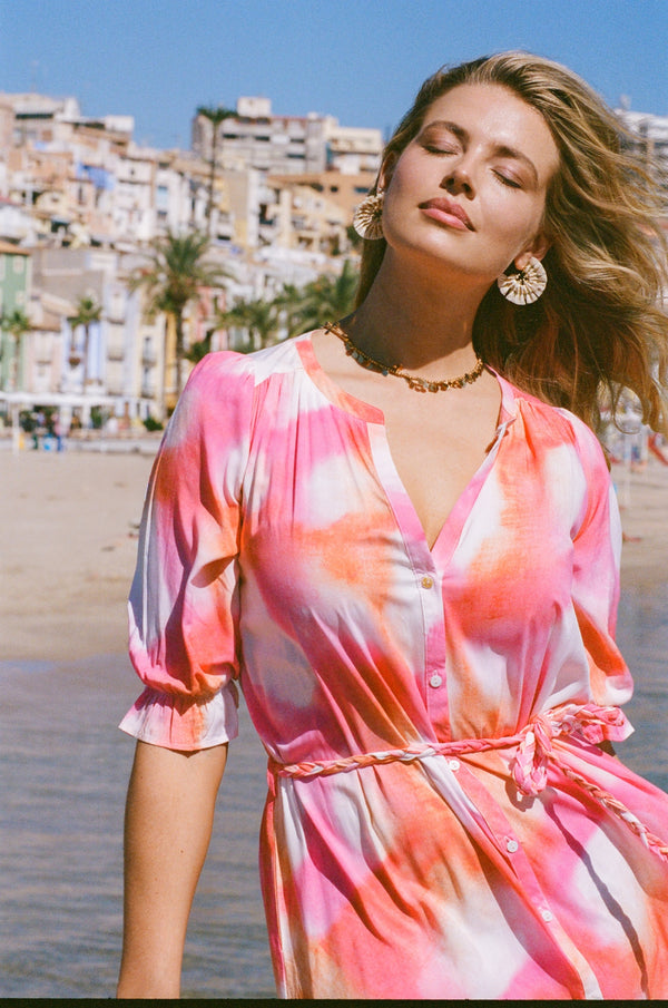 Amalfi jurk | Super Pink/Color mix